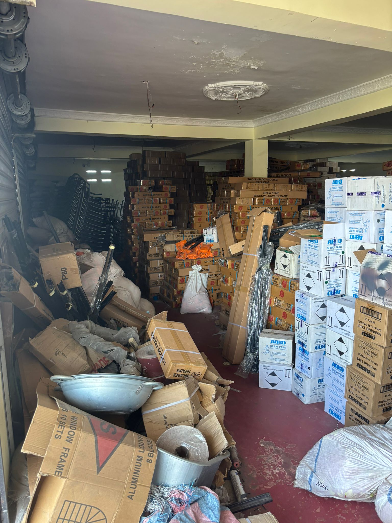 Paint and finishing materials section at Danwuk Enterprise construction supplies showroom