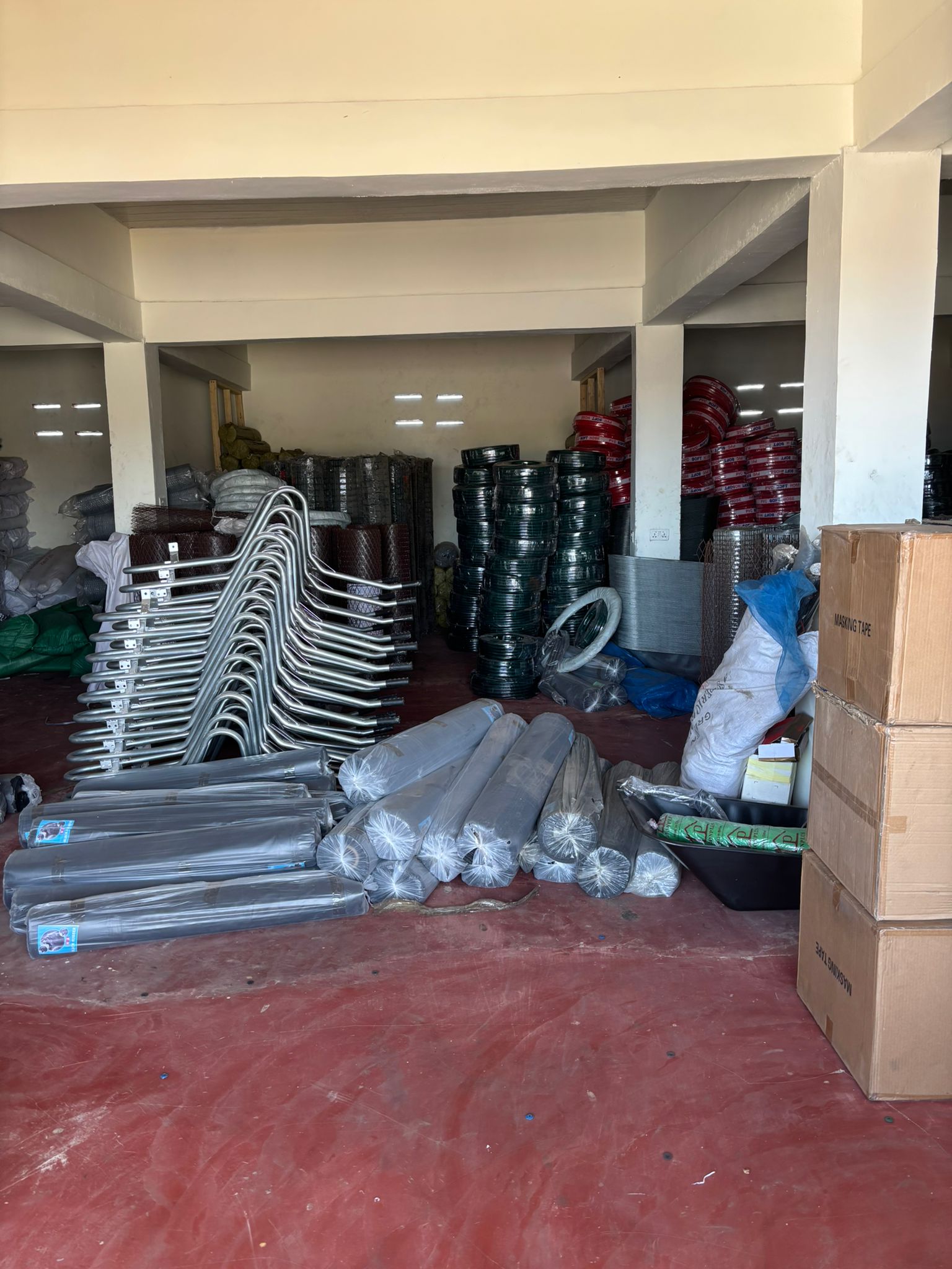 Building blocks and construction materials stacked at Danwuk Enterprise Accra facility